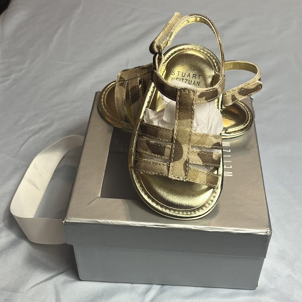 MY FIRST WEITZMANS STUART WEITZMAN Caesar Gold Baby Camo Sandals 4 (9-12M) W/Box
